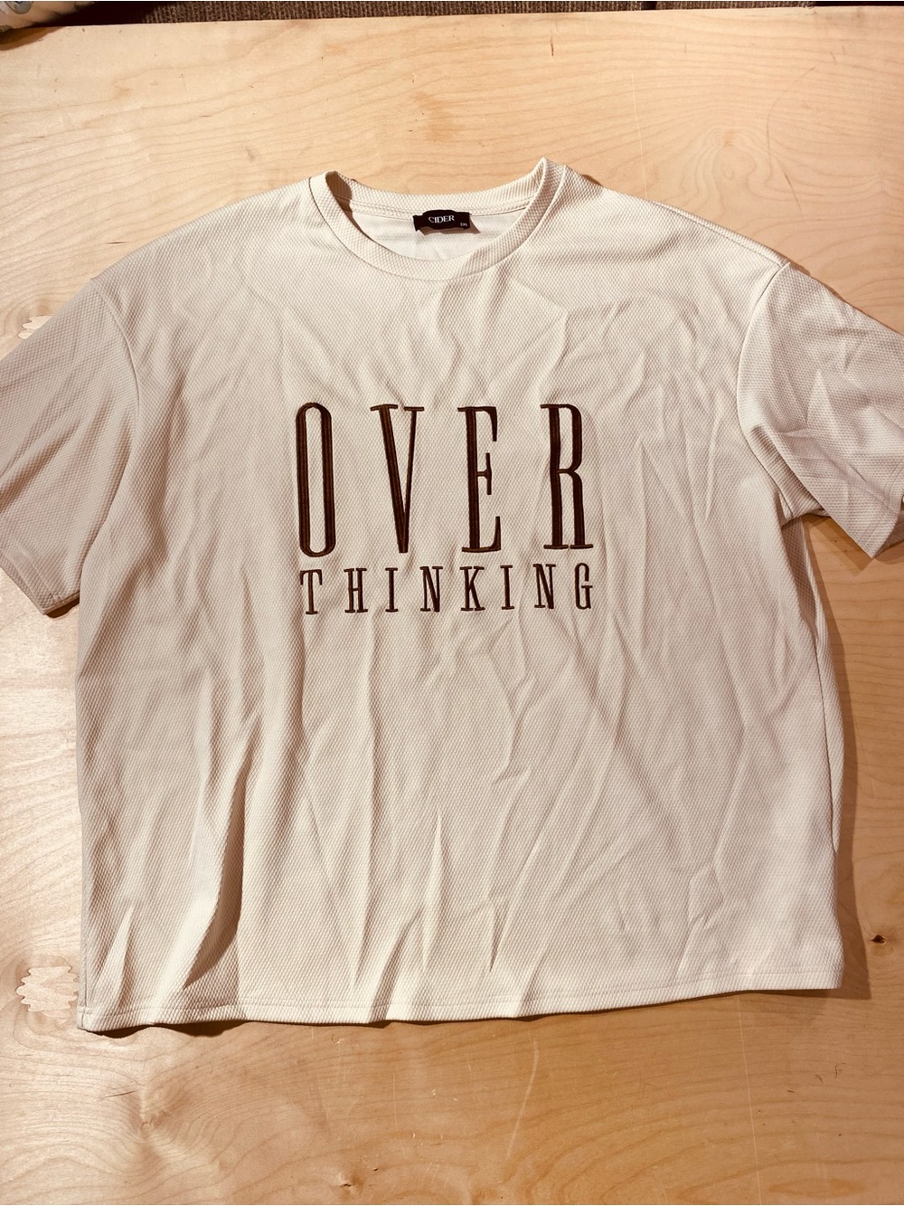 Cider 'OVER THINKING' Tee - Cream with Brown Lettering 2XL(SY)